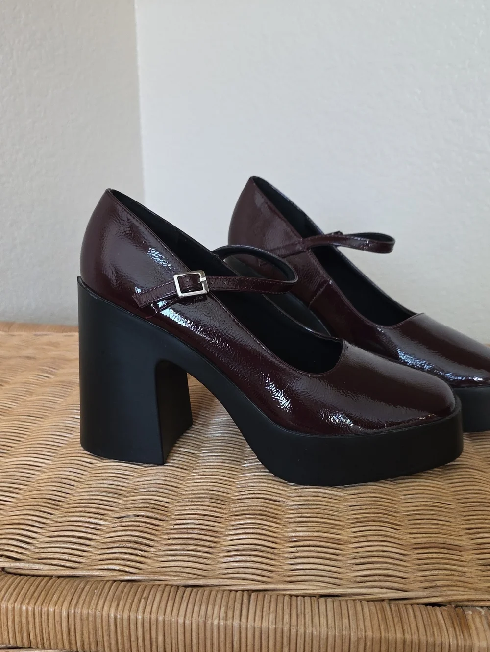 ASOS Burgundy Patent Mary Jane Platform Heels